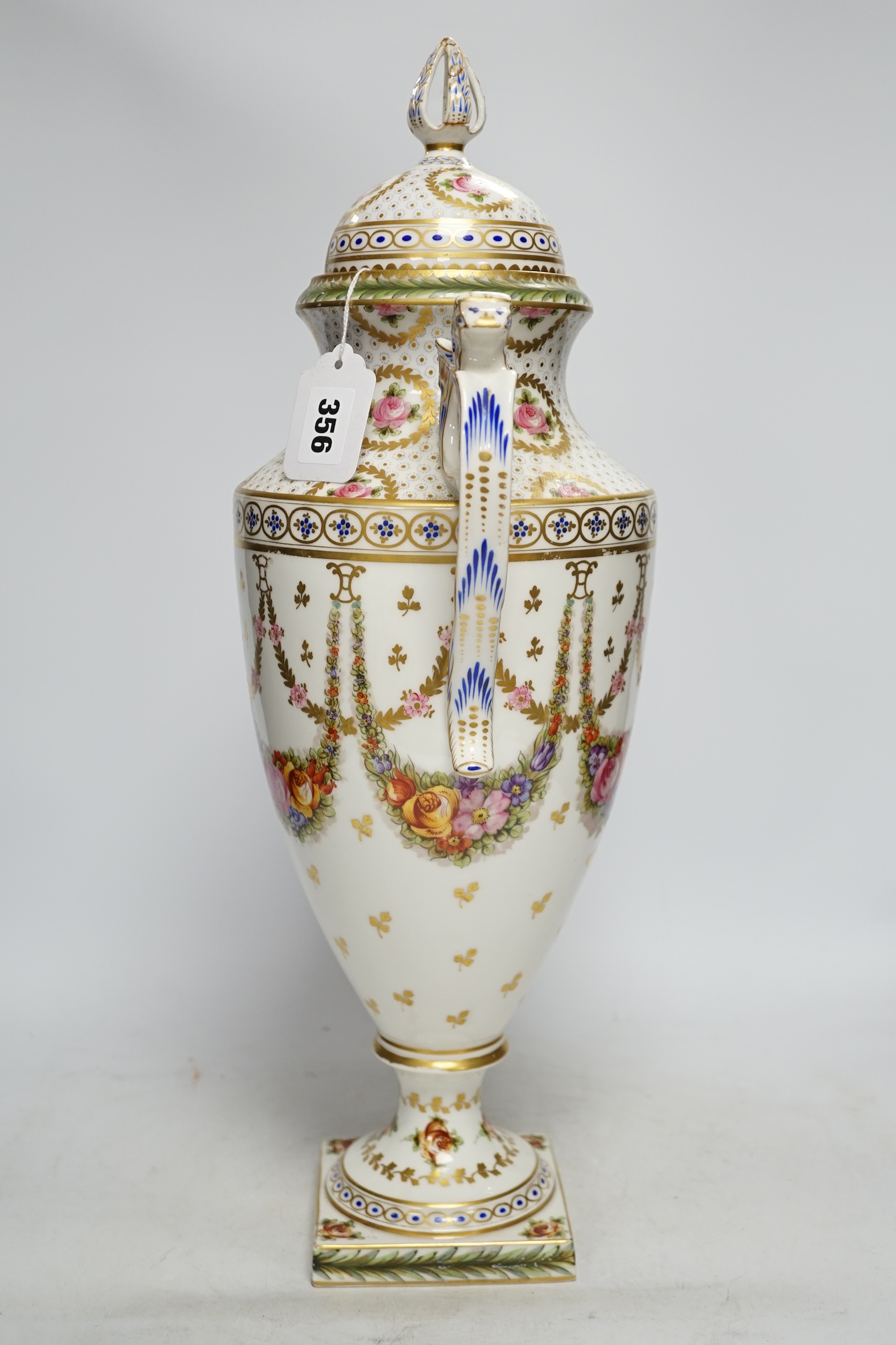 A large Sevres style vase and cover, 52cm high